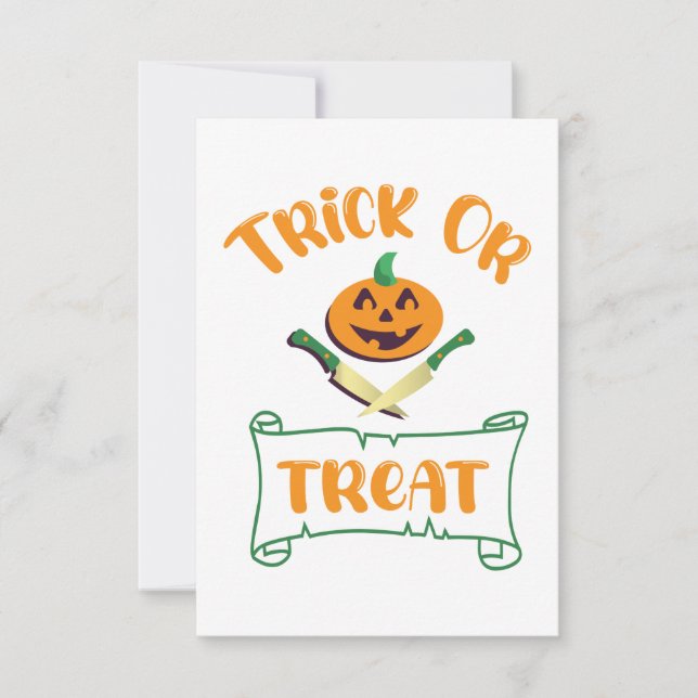 Trick or treat crossbones Halloween pumpkin face RSVP Card (Front)