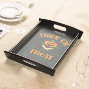 Trick or treat crossbones Halloween pumpkin face Serving Tray