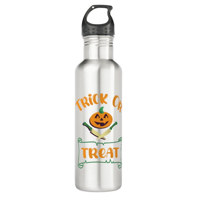 Trick or treat crossbones Halloween pumpkin face Stainless Steel Water Bottle (Front)