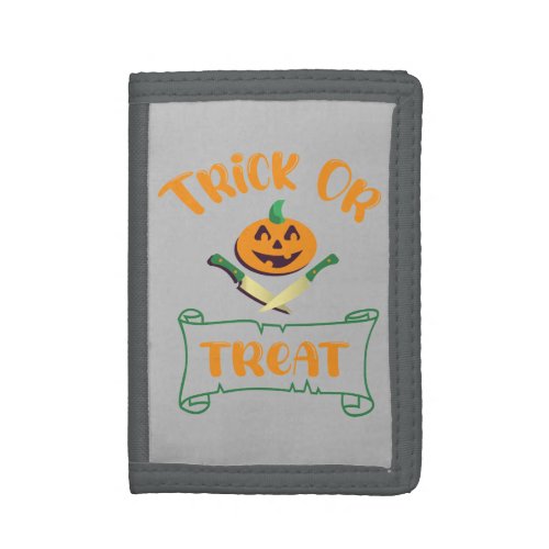 Trick or treat crossbones Halloween pumpkin face Trifold Wallet