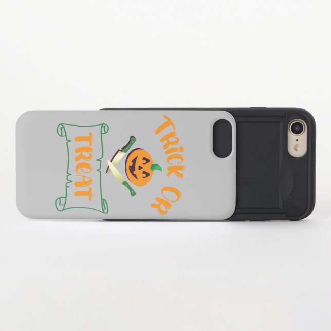 Trick or treat crossbones Halloween pumpkin face Uncommon iPhone Case (Open)