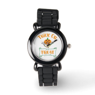 Trick or treat crossbones Halloween pumpkin face Watch
