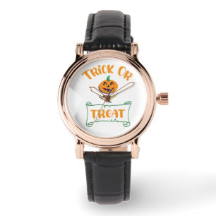 Trick or treat crossbones Halloween pumpkin face Watch