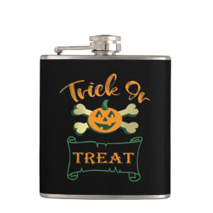 Trick or treat crossbones Halloween pumpkin Flask