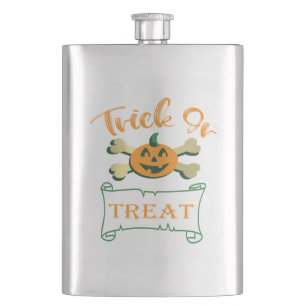 Trick or treat crossbones Halloween pumpkin Flask