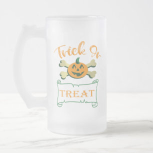 Trick or treat crossbones Halloween pumpkin Frosted Glass Beer Mug