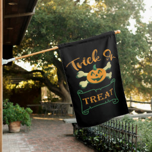 Trick or treat crossbones Halloween pumpkin  House Flag
