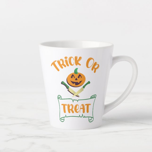 Trick or treat crossbones Halloween pumpkin   Latte Mug (Right)