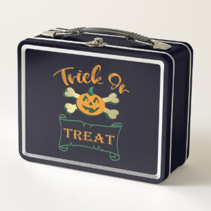 Trick or treat crossbones Halloween pumpkin Metal Lunch Box