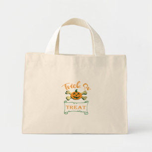 Trick or treat crossbones Halloween pumpkin Mini Tote Bag