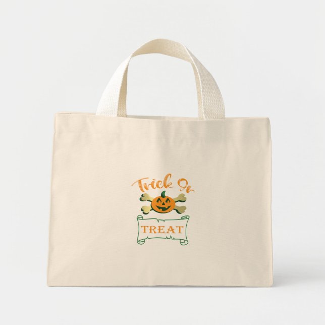Trick or treat crossbones Halloween pumpkin  Mini Tote Bag (Front)