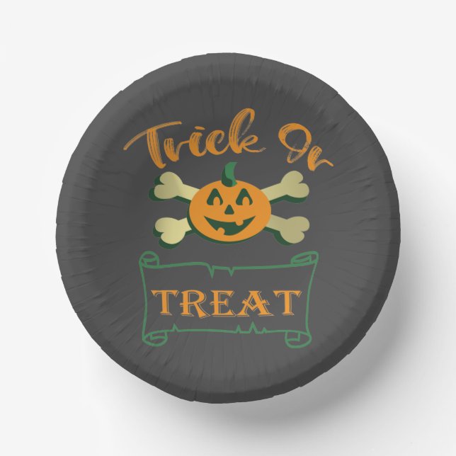 Trick or treat crossbones Halloween pumpkin  Paper Bowls (Front)