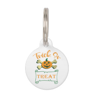 Trick or treat crossbones Halloween pumpkin Pet ID Tag