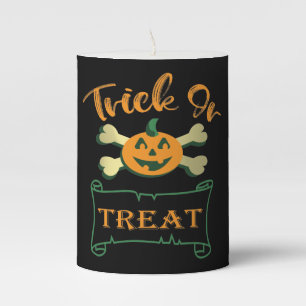 Trick or treat crossbones Halloween pumpkin Pillar Candle