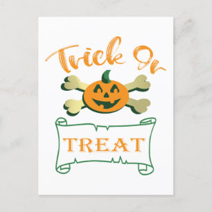 Trick or treat crossbones Halloween pumpkin Postcard