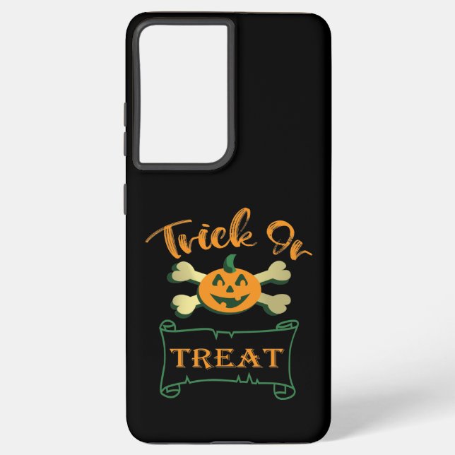 Trick or treat crossbones Halloween pumpkin  Samsung Galaxy Case (Back)
