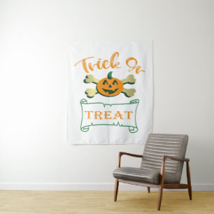 Trick or treat crossbones Halloween pumpkin Tapestry