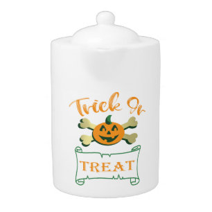Trick or treat crossbones Halloween pumpkin  Teapot
