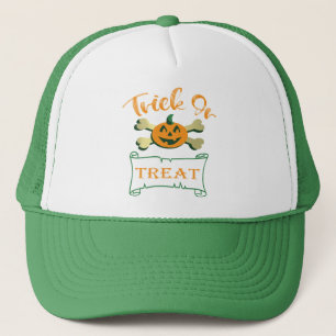 Trick or treat crossbones Halloween pumpkin Trucker Hat