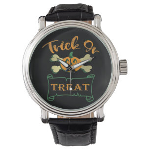 Trick or treat crossbones Halloween pumpkin Watch