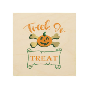 Trick or treat crossbones Halloween pumpkin  Wood Wall Art