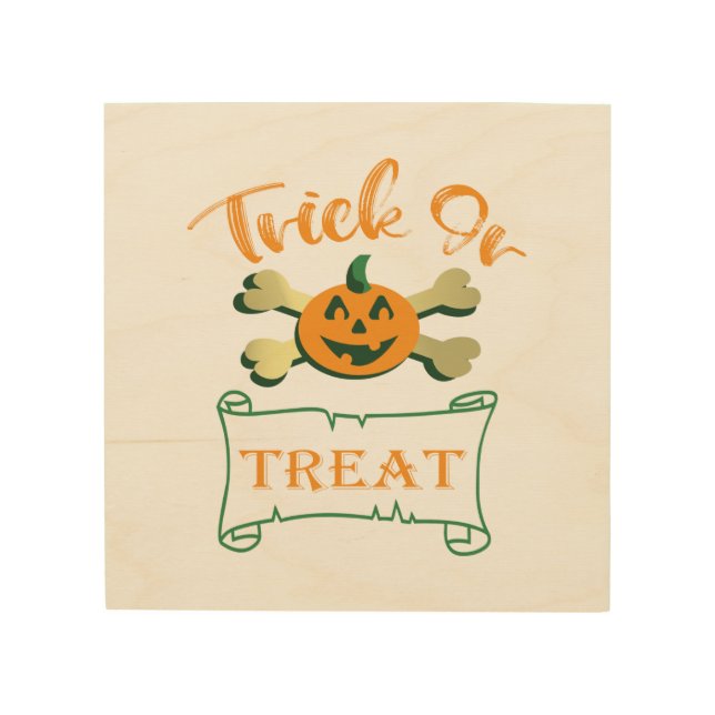 Trick or treat crossbones Halloween pumpkin  Wood Wall Art (Front)