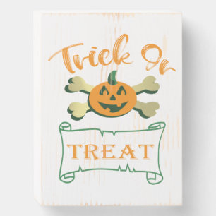 Trick or treat crossbones Halloween pumpkin Wooden Box Sign