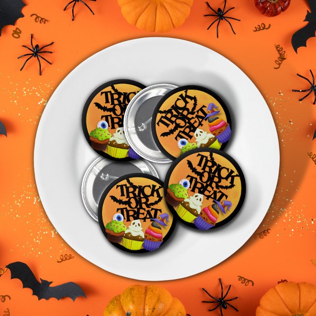 Trick or Treat Cupcake Monster Round Button (Creator Uploaded)