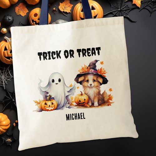 Trick Or Treat Custom Ghost Puppy Halloween Candy Tote Bag