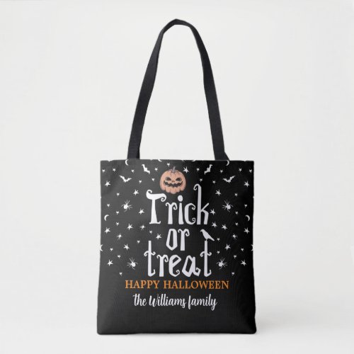 Trick or Treat Custom Name Halloween candy Tote Bag
