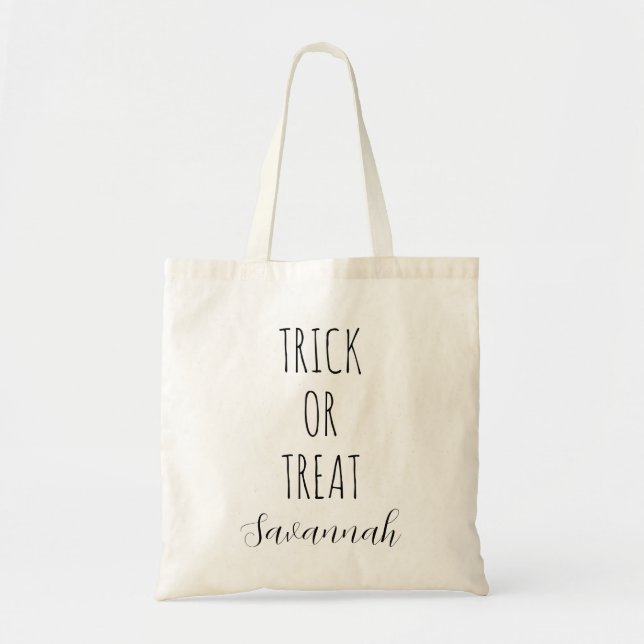 Trick or treat custom name Halloween Kids candy Tote Bag (Front)