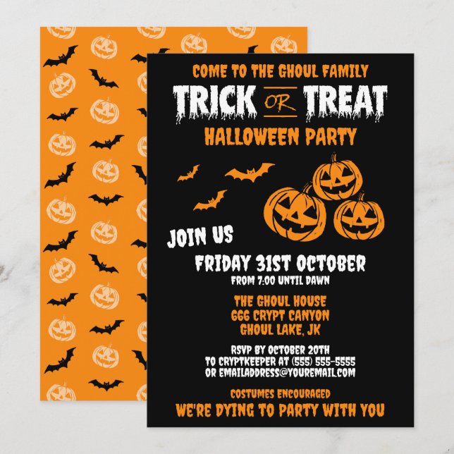 Trick or Treat Customizable Party Invitation B (Front/Back)
