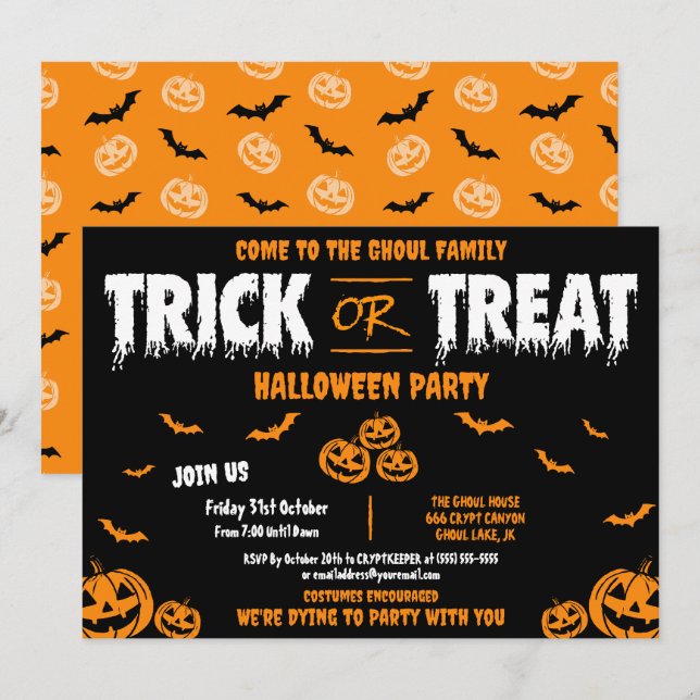 Trick or Treat Customizable Party Invitation C (Front/Back)