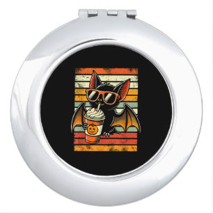 Trick or Treat Cute Bat Hipster Latte Funny Hallow Compact Mirror