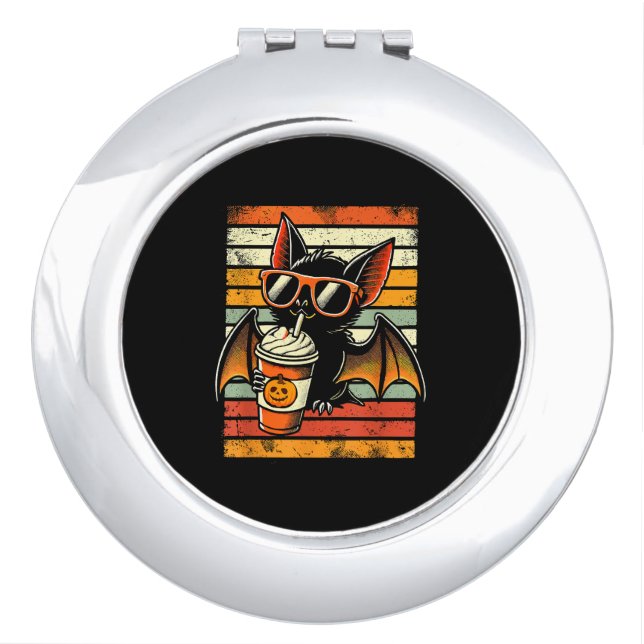 Trick or Treat Cute Bat Hipster Latte Funny Hallow Compact Mirror (Front)