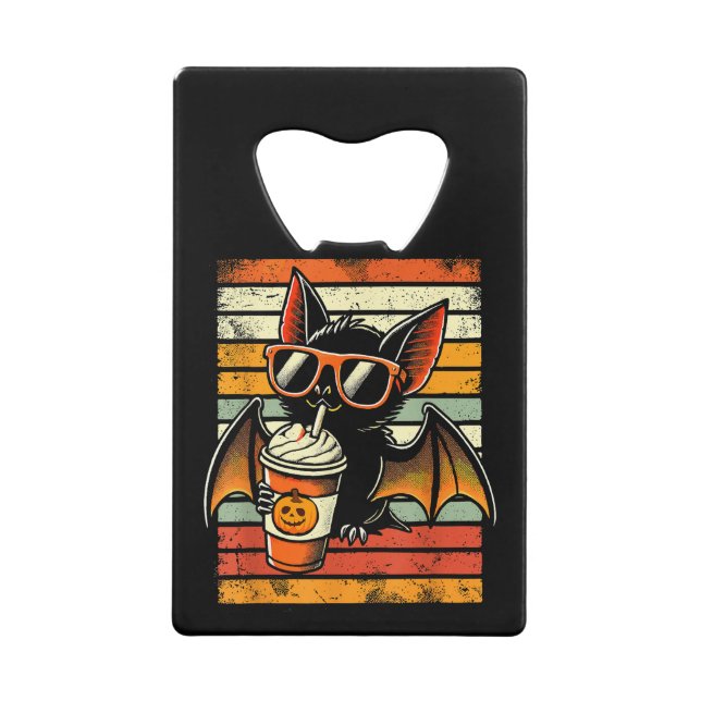 Trick or Treat Cute Bat Hipster Latte Funny Hallow Credit Card Bottle Opener (Front)