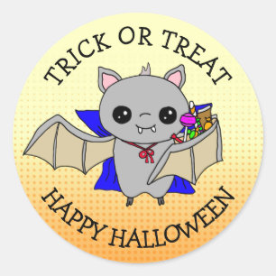 Trick or Treat Cute Bat Holding Halloween Candy Classic Round Sticker