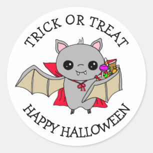 Trick or Treat Cute Bat Holding Halloween Candy Classic Round Sticker