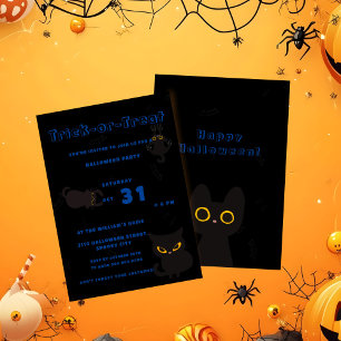 Trick or Treat Cute Black Cat Halloween Invitation