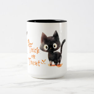 Trick or Treat Cute black cat Halloween Two-Tone Coffee Mug