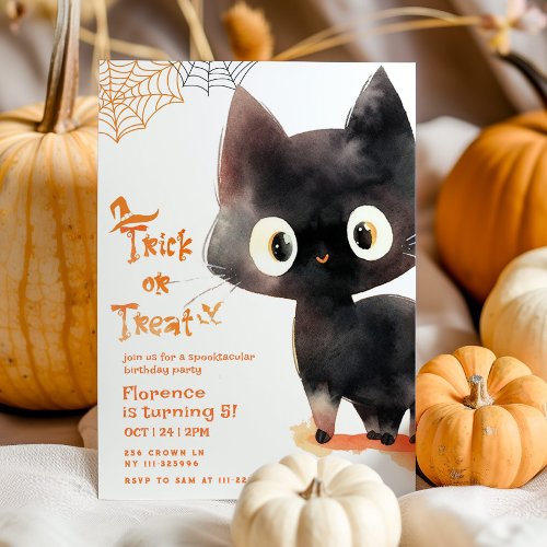 Trick or Treat cute Black cat Spooktacular party Invitation