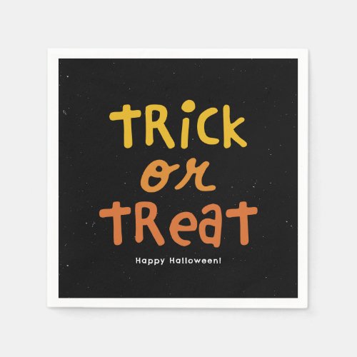 Trick or treat cute black orange Halloween party Napkins