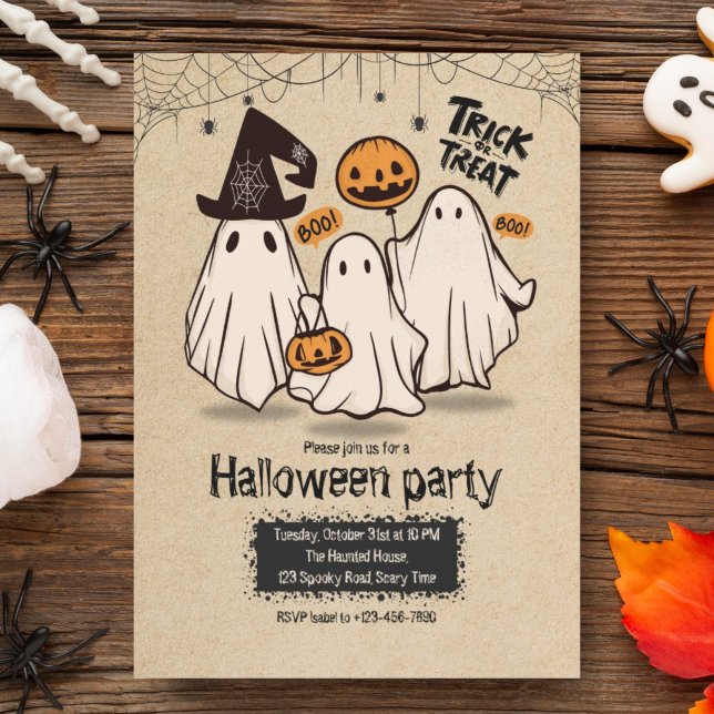 Trick or treat cute boo Halloween party invitation (Creator Uploaded)