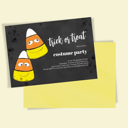 Trick Or Treat Cute Candy Corn Halloween Party Invitation