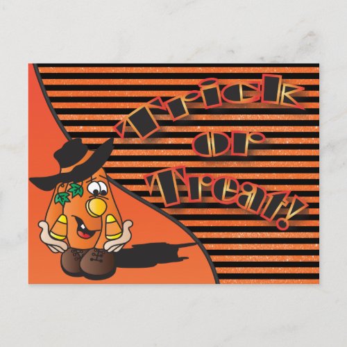 Trick or Treat Cute Cartoon Pumpkin  Halloween Postcard
