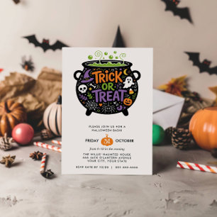 TRICK OR TREAT CUTE CAULDRON SPOOKY HALLOWEEN BASH INVITATION