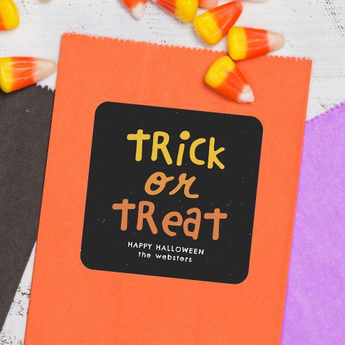 Trick or treat cute fun personalized Halloween Square Sticker Trick or treat cute fun personalized Halloween Square Sticker