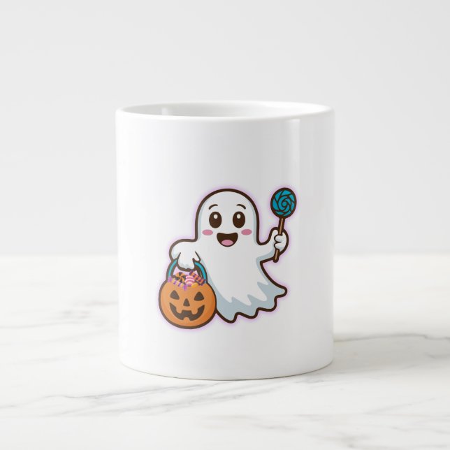 Trick or Treat Cute Ghost Giant Coffee Mug (Front)