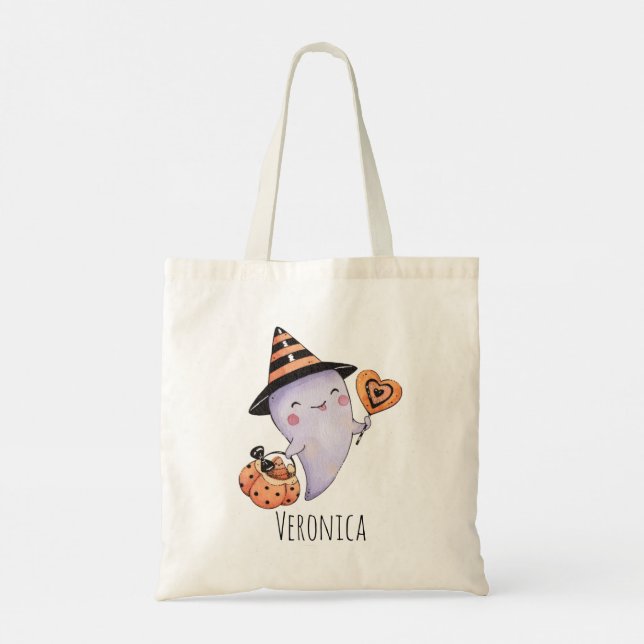 Trick or Treat Cute Ghost Halloween Tote Bag (Back)