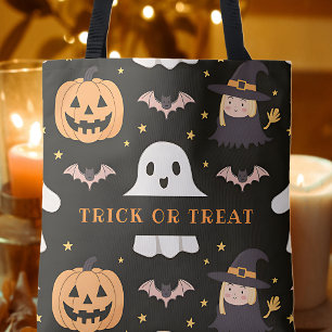 Trick Or Treat Cute Ghost Pumpkin Witch Halloween Tote Bag